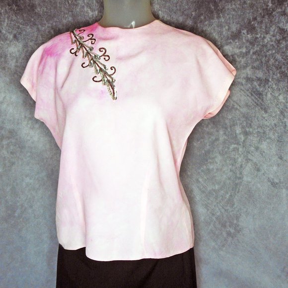 50s Vintage Rayon Blouse with Sequin Detail, ANTI FASHION - Not for Everybody! - Picture 9 of 13